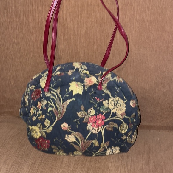 Floral Tapestry Handbag Bohemian Navy Burgundy Purse Carpet Style Zip Top - Picture 2 of 7